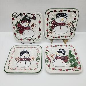 Set of 4 Expressly Yours Textured Snowman Christmas 7 3/4” Square Cookie Plates